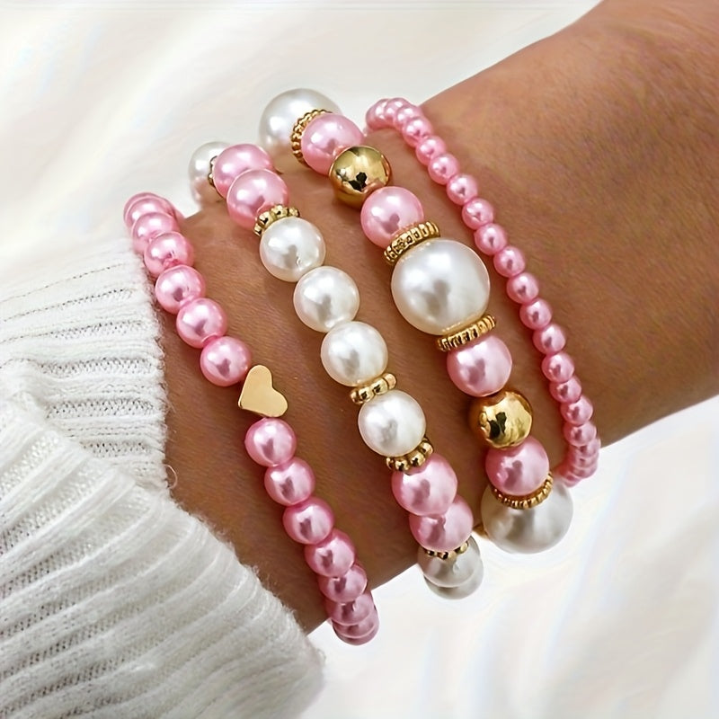 Set di braccialetti eleganti a forma di cuore con perle