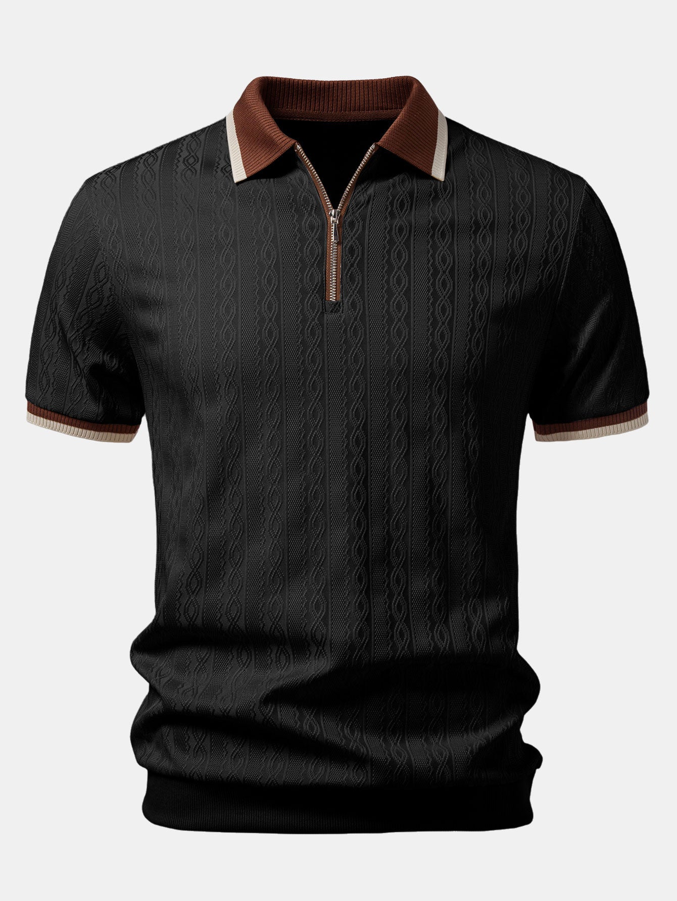 Polo in maglia strutturata con bordi a contrasto e cerniera