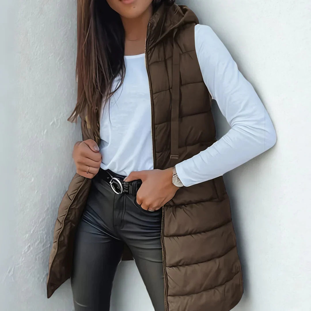 Romy | Gilet imbottito lungo con cappuccio