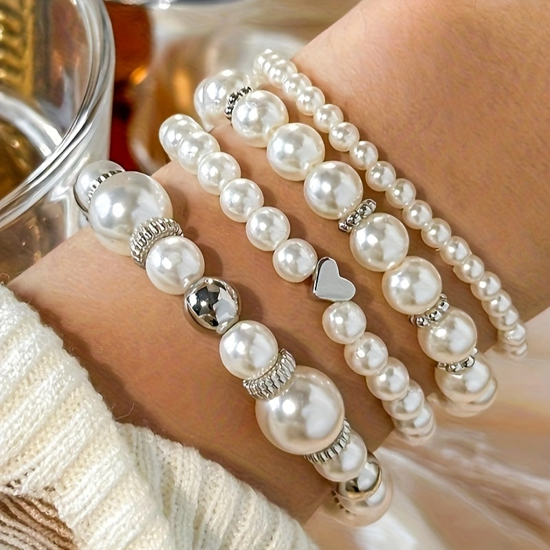 Set di braccialetti eleganti a forma di cuore con perle