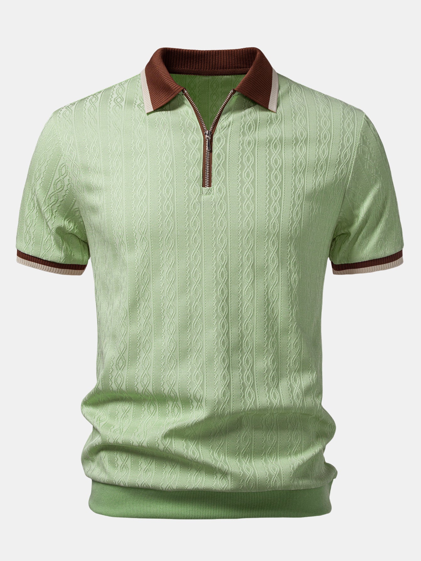 Polo in maglia strutturata con bordi a contrasto e cerniera
