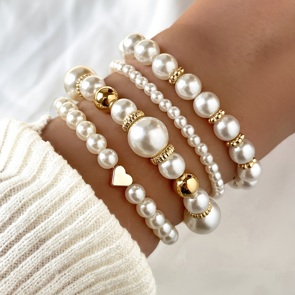 Set di braccialetti eleganti a forma di cuore con perle