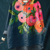 Inés | T-shirt Casual con Motivo Floreale Artistico