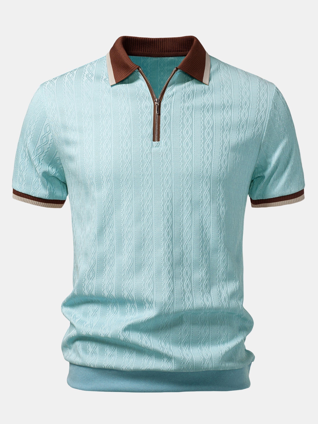 Polo in maglia strutturata con bordi a contrasto e cerniera