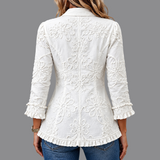 Camilla | Giacca boho-chic in ecru con ricami e volants