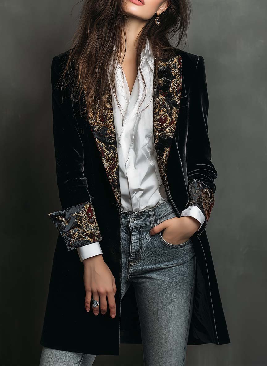 Léontine | Blazer Barocco Nero Slim Fit Stampato