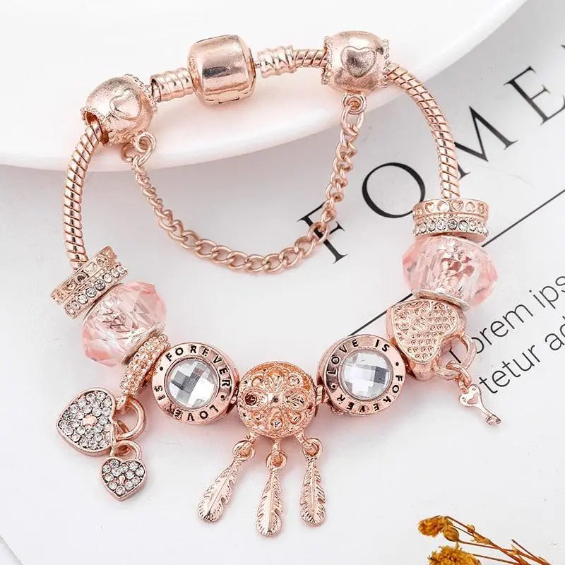 Bracciale Attrape-Rêves Rosa con Charm in Argento Sterling Inclusi