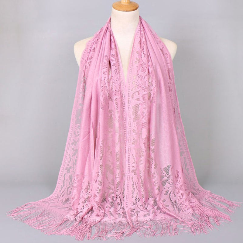 Sciarpa lunga da donna in pizzo con frange