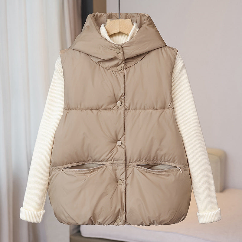 Gilet termico da donna imbottito con collo rialzato e tasche con cerniera