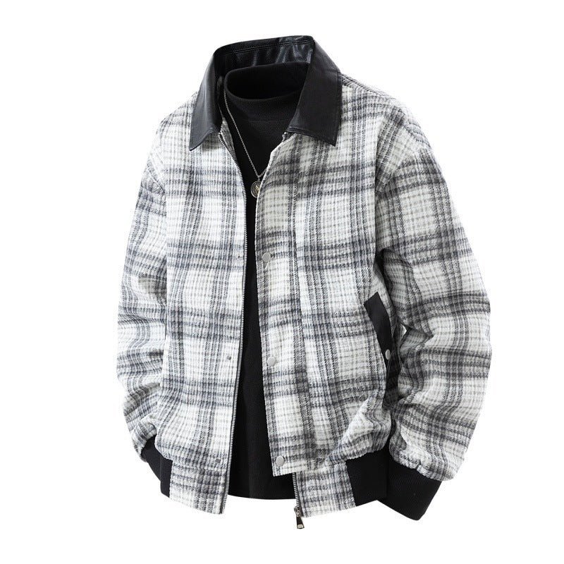 Giacca overshirt da uomo a quadri, con colletto in similpelle e fodera interna calda