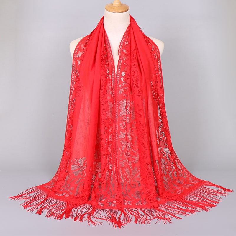 Sciarpa lunga da donna in pizzo con frange
