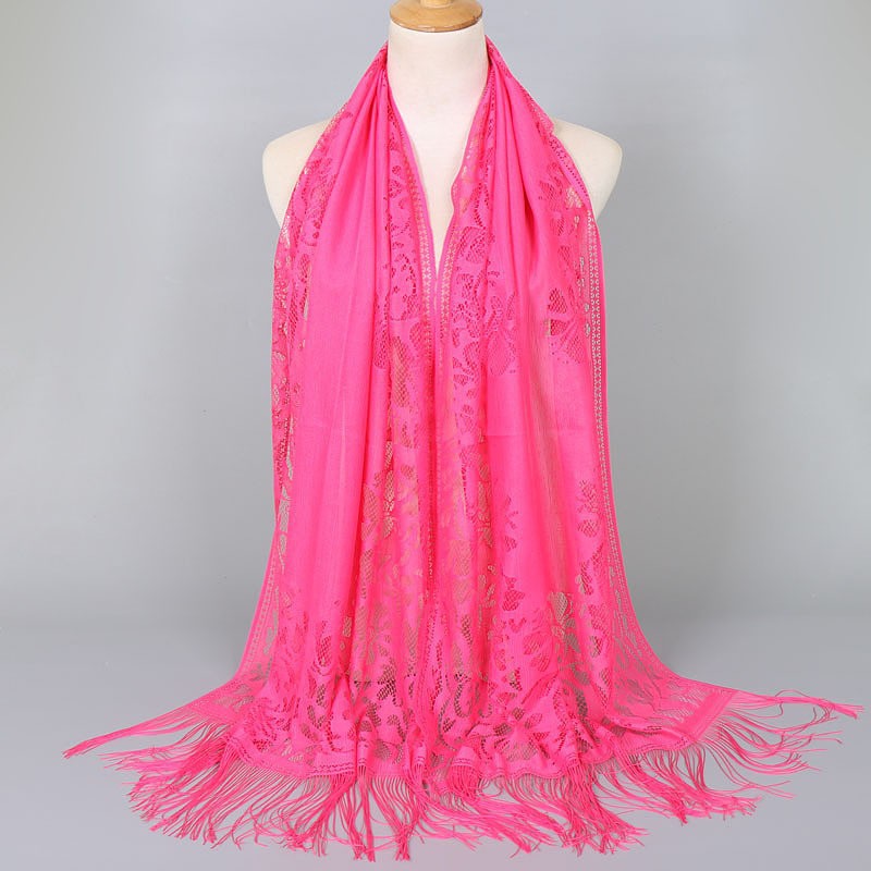 Sciarpa lunga da donna in pizzo con frange