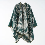 Poncho da donna con motivo floreale e frange