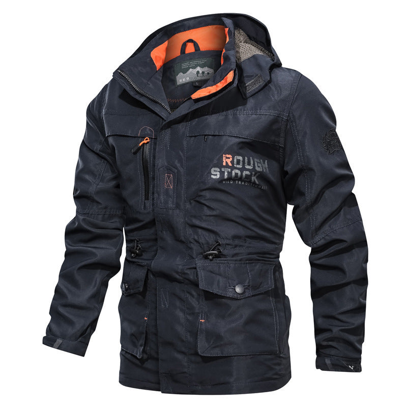 Parka da uomo da campo con cappuccio, tasche e coulisse