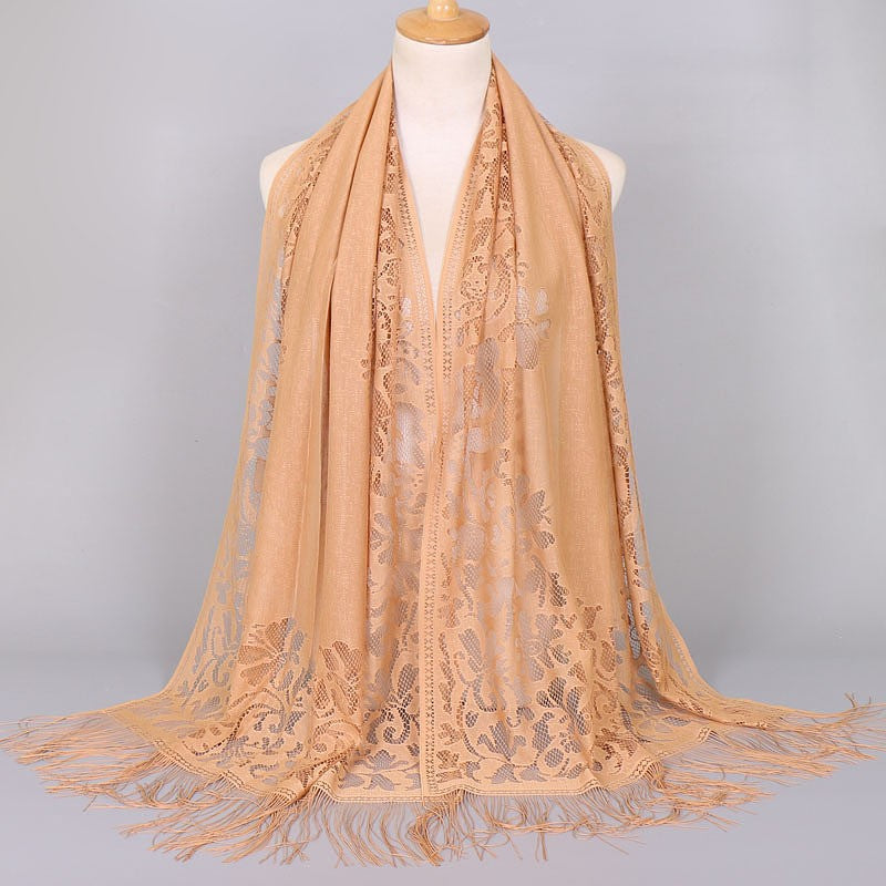 Sciarpa lunga da donna in pizzo con frange