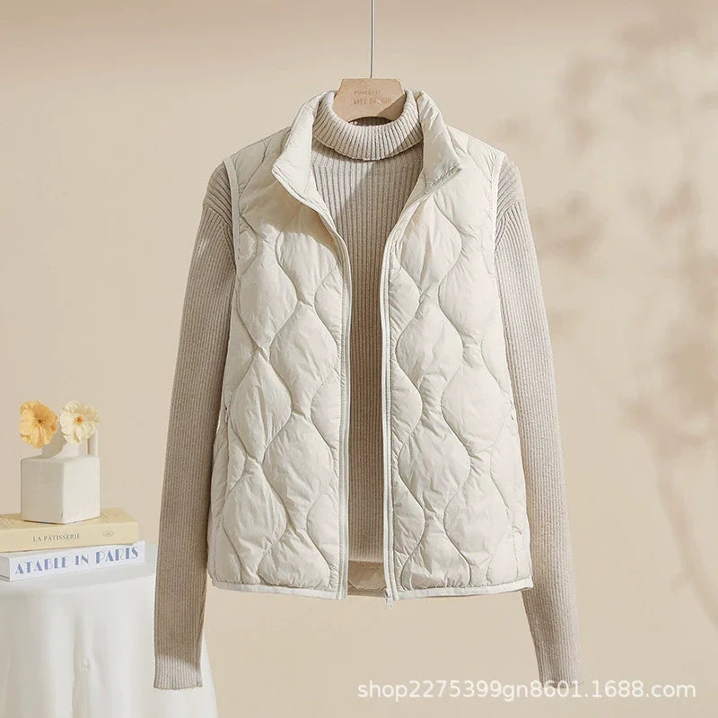 Gilet trapuntato da donna con collo alto e tasche