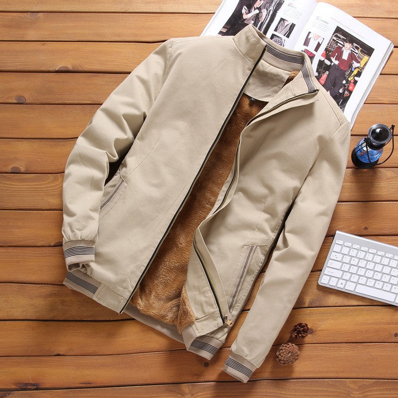 Giacca leggera da uomo in stile bomber con colletto alla coreana e bordi a coste a righe