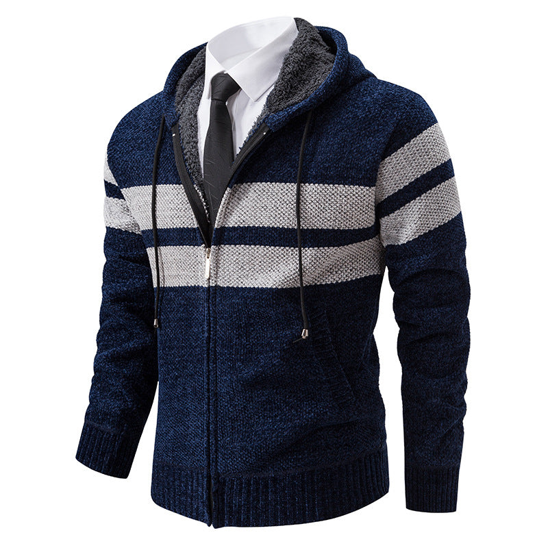 Giacca con cappuccio da uomo a righe, con coulisse e tasche