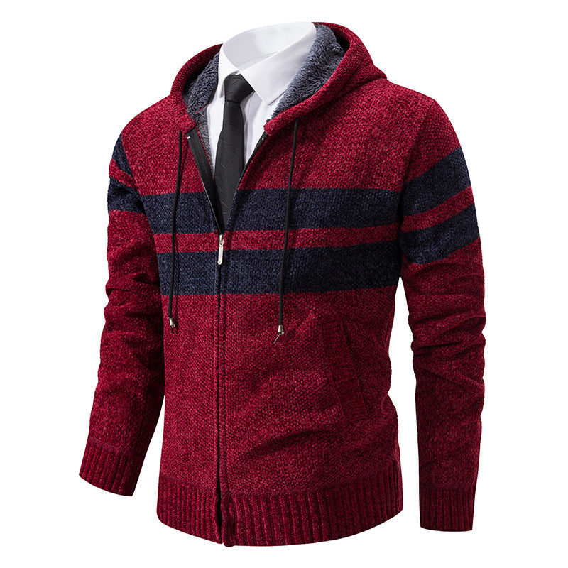 Giacca con cappuccio da uomo a righe, con coulisse e tasche
