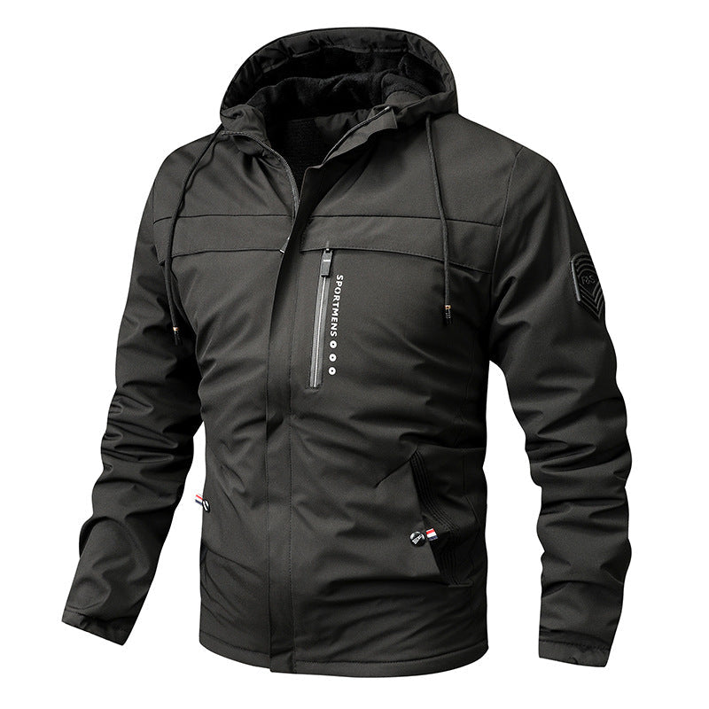 Giacca softshell da uomo antivento con cappuccio regolabile e fodera interna