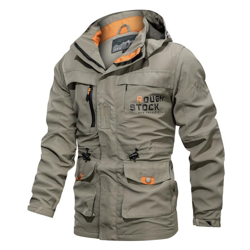 Parka da uomo da campo con cappuccio, tasche e coulisse