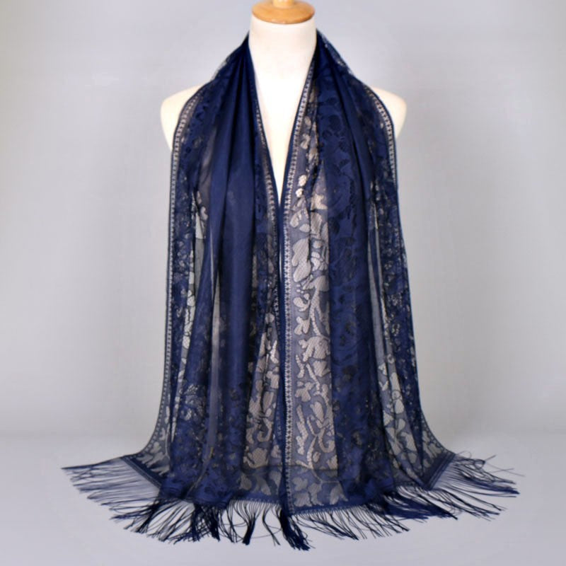 Sciarpa lunga da donna in pizzo con frange