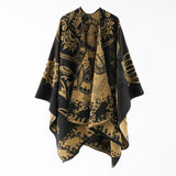 Poncho da donna con motivo floreale e frange