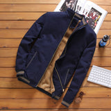 Giacca leggera da uomo in stile bomber con colletto alla coreana e bordi a coste a righe