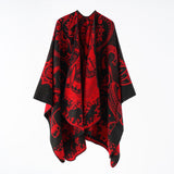 Poncho da donna con motivo floreale e frange