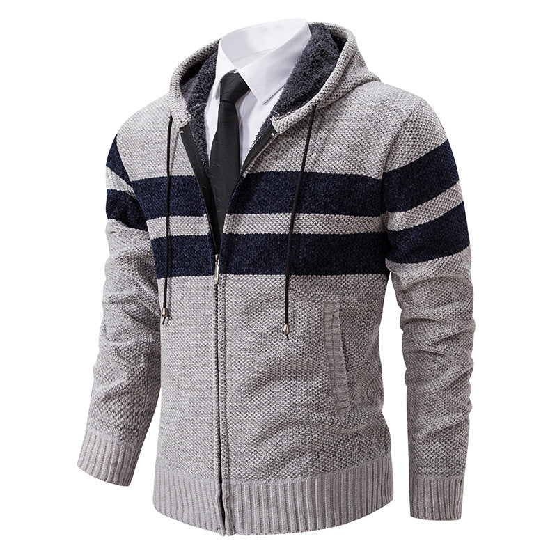 Giacca con cappuccio da uomo a righe, con coulisse e tasche