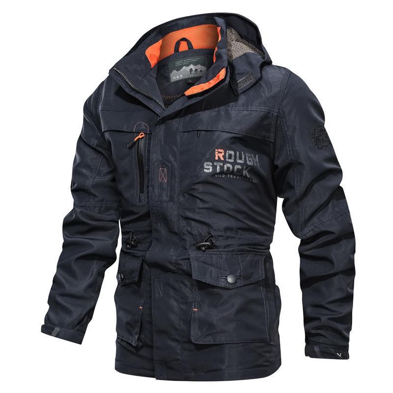 Parka da uomo da campo con cappuccio, tasche e coulisse