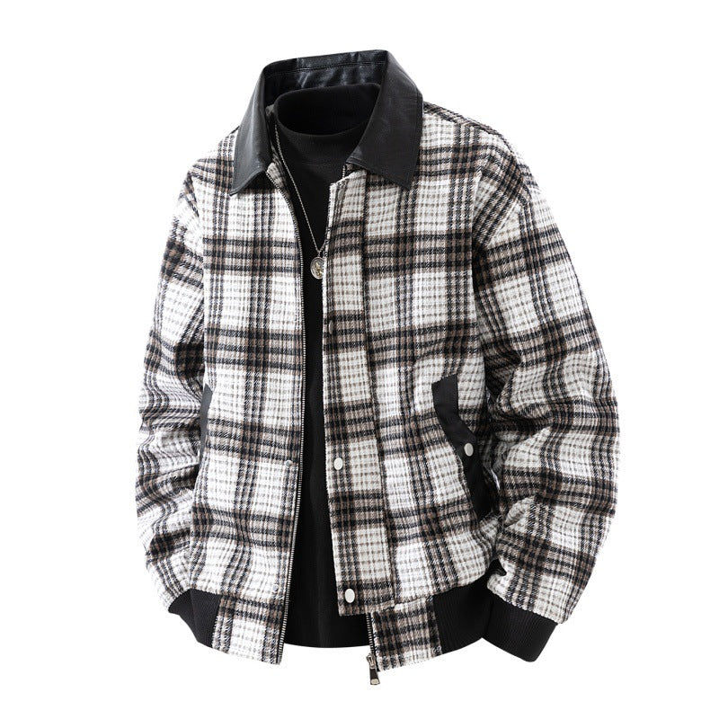 Giacca overshirt da uomo a quadri, con colletto in similpelle e fodera interna calda