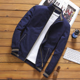 Giacca leggera da uomo in stile bomber con colletto alla coreana e bordi a coste a righe