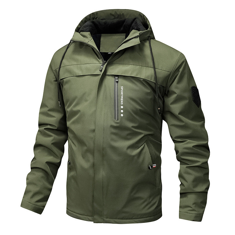 Giacca softshell da uomo antivento con cappuccio regolabile e fodera interna
