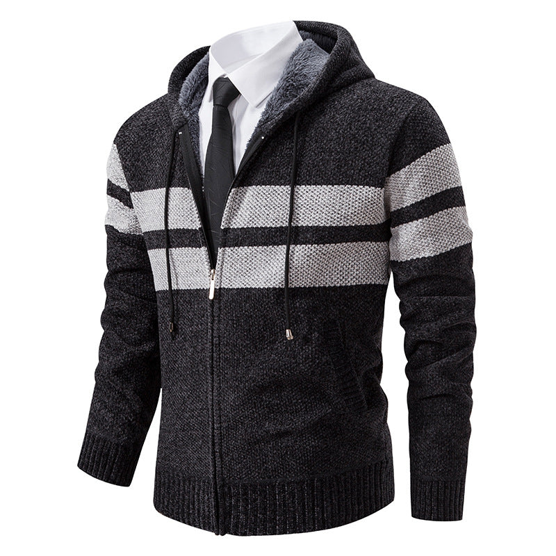 Giacca con cappuccio da uomo a righe, con coulisse e tasche