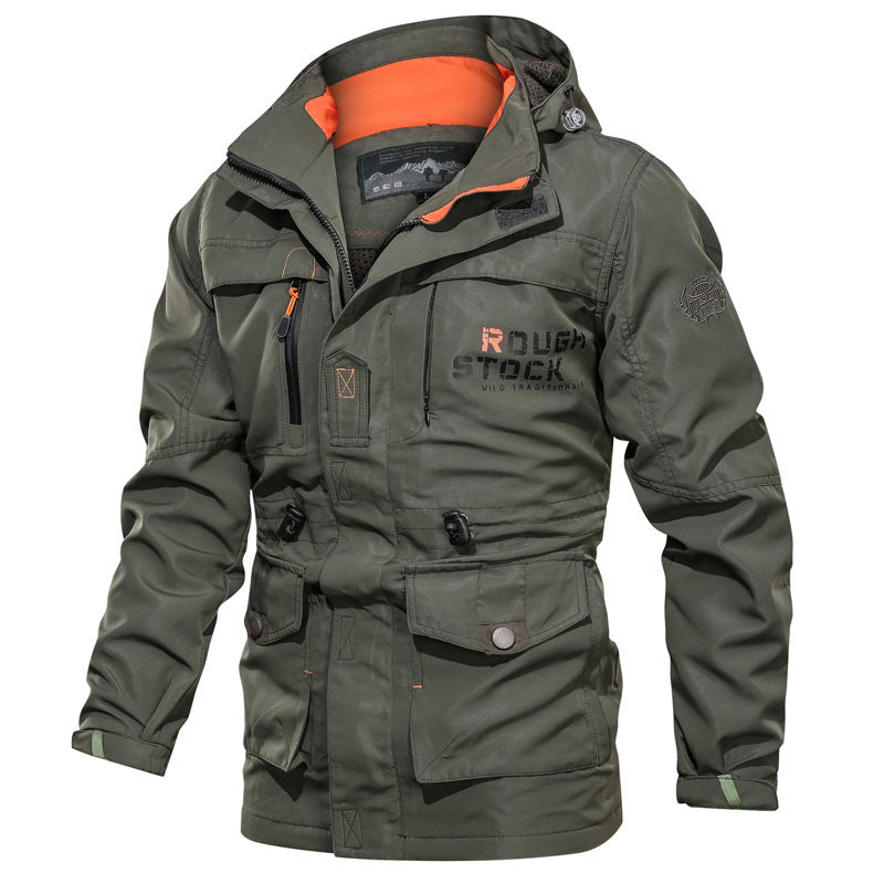 Parka da uomo da campo con cappuccio, tasche e coulisse