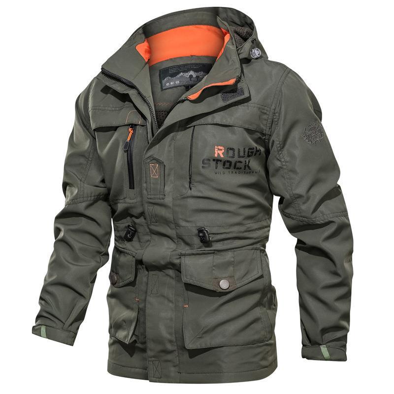 Parka da uomo da campo con cappuccio, tasche e coulisse