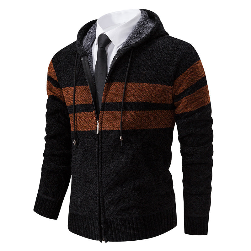 Giacca con cappuccio da uomo a righe, con coulisse e tasche