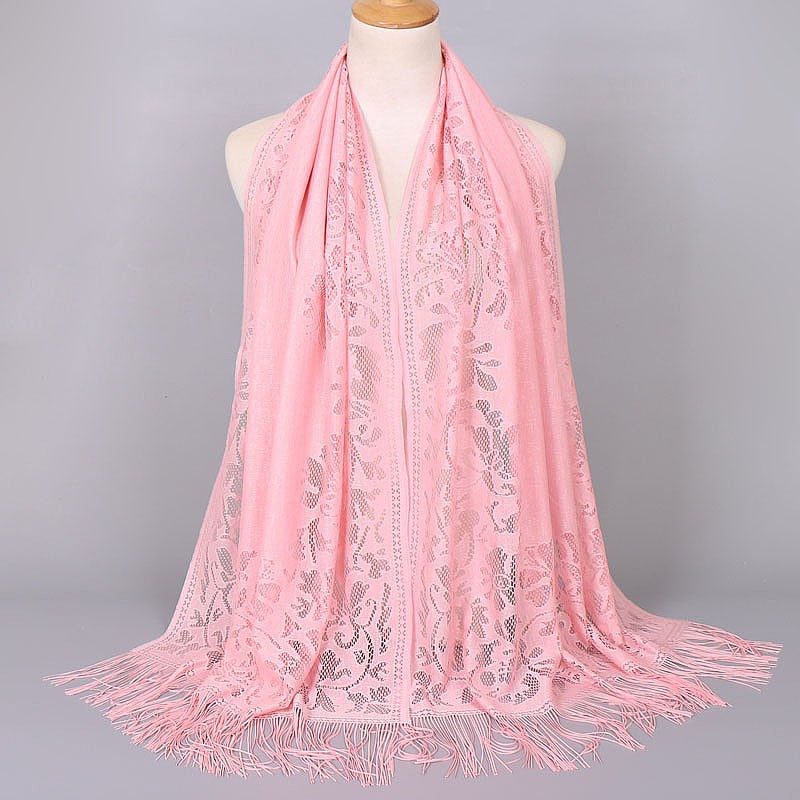 Sciarpa lunga da donna in pizzo con frange
