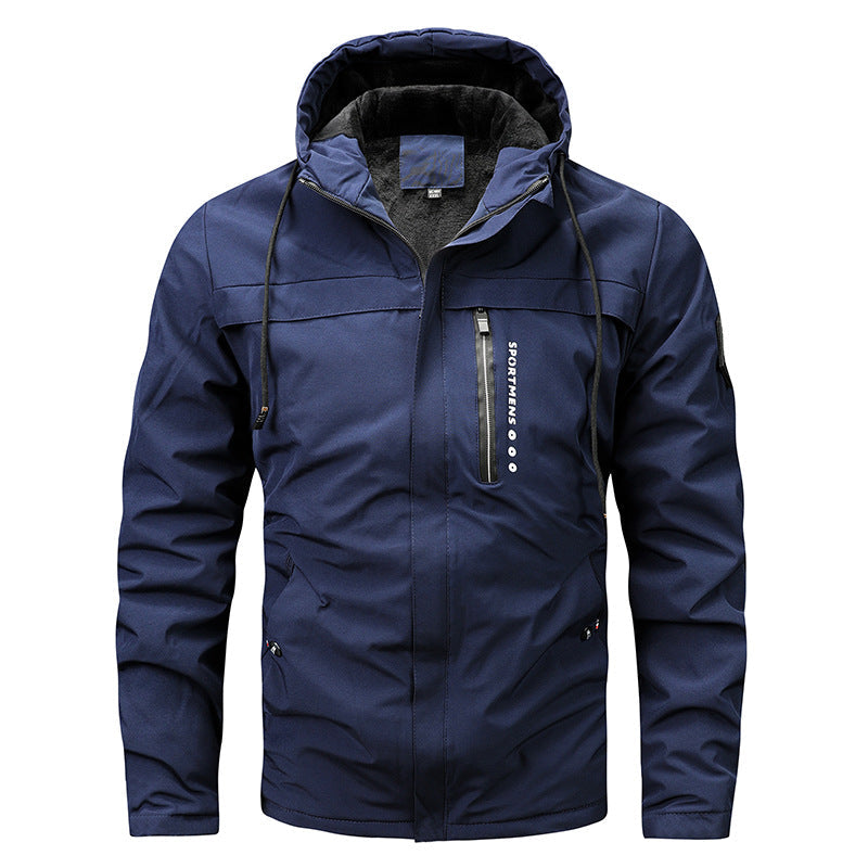 Giacca softshell da uomo antivento con cappuccio regolabile e fodera interna