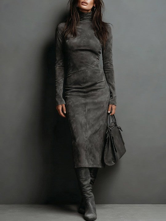 Mildred™ Chic maxi abito in pelle scamosciata