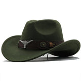 Cappello western in feltro con fascia con fibbia a forma di toro
