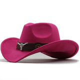 Cappello western in feltro con fascia con fibbia a forma di toro