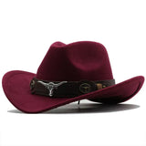 Cappello western in feltro con fascia con fibbia a forma di toro